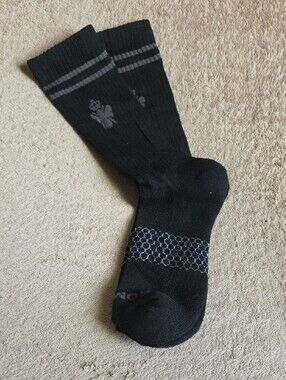 Bombas Black Crew Socks with Gray Bee and Stripes